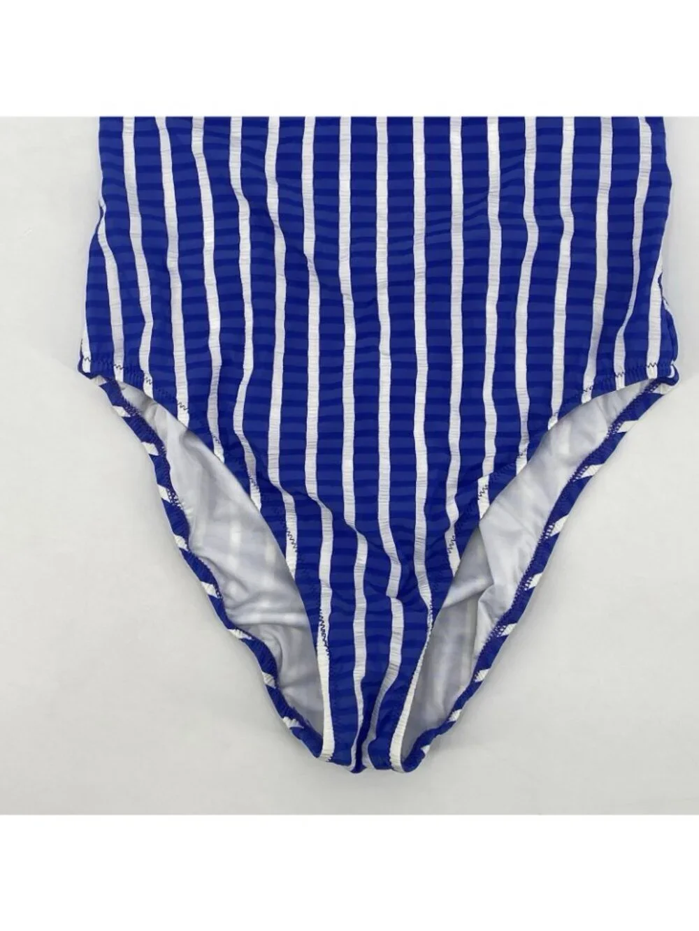 J.Crew Size 10 Blue White Lace Up Back One Piece Swimsuit Puckered Stripe H2911